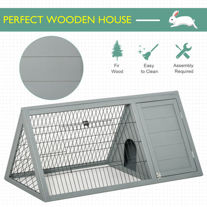 PawHut Wooden Rabbit Cage Small Animal Hutch w/ Outside Area - Grey