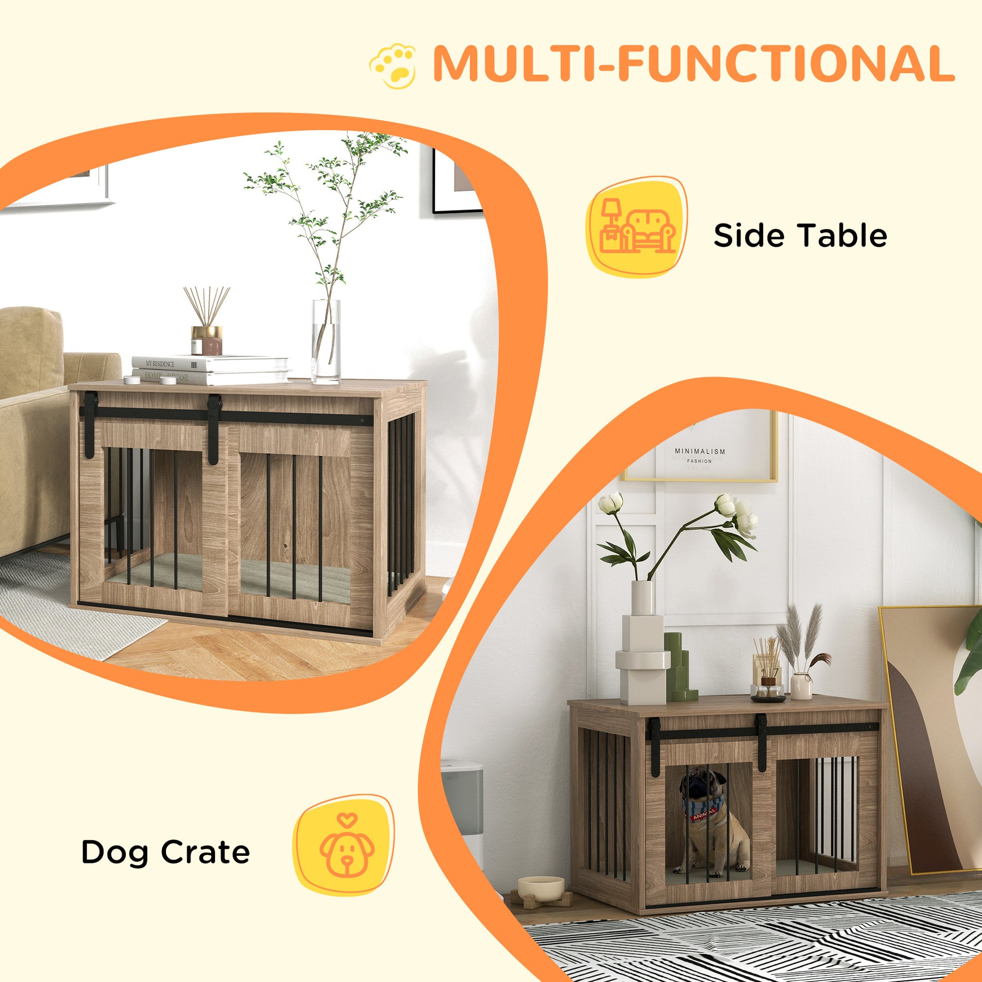 PawHut Dog Crate Furniture with Removable Cushion for Medium-Sized Dogs, 80 x 54 x57 cm, Brown