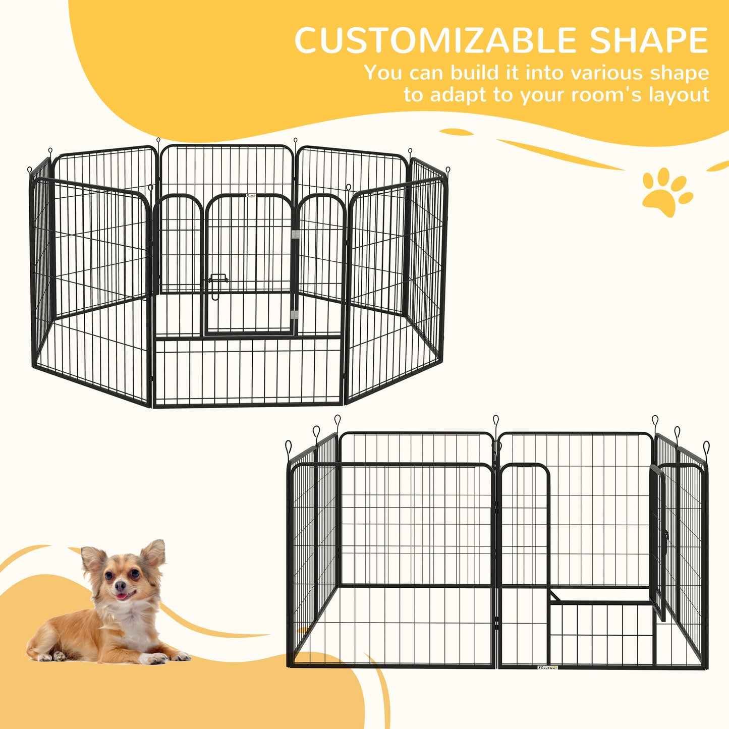 PawHut Heavy Duty 8 Panel Dog Play Pen Pet Playpen for Puppy Rabbit Enclosure Foldable Indoor Outdoor 80 x 80 cm