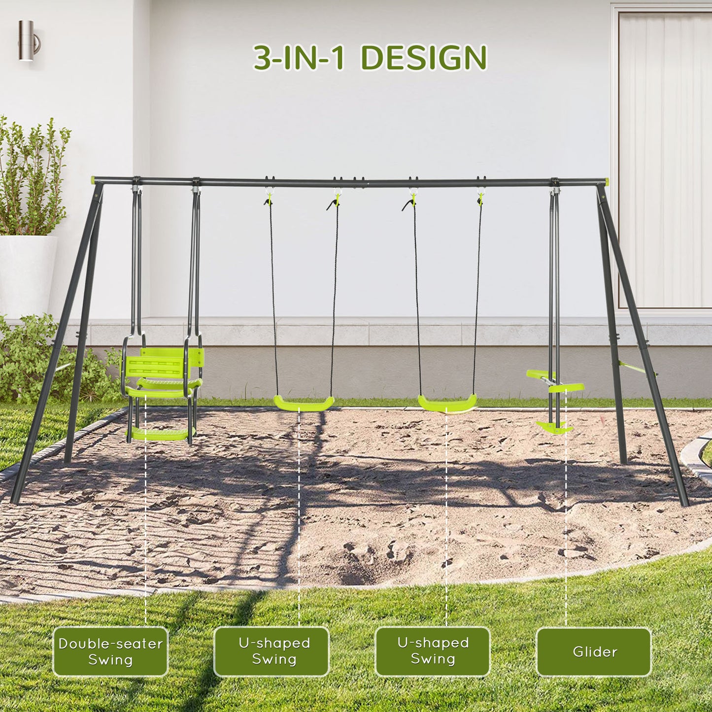 outsunny-metal-garden-swing-set-with-double-swings-glider-swing-seats-green