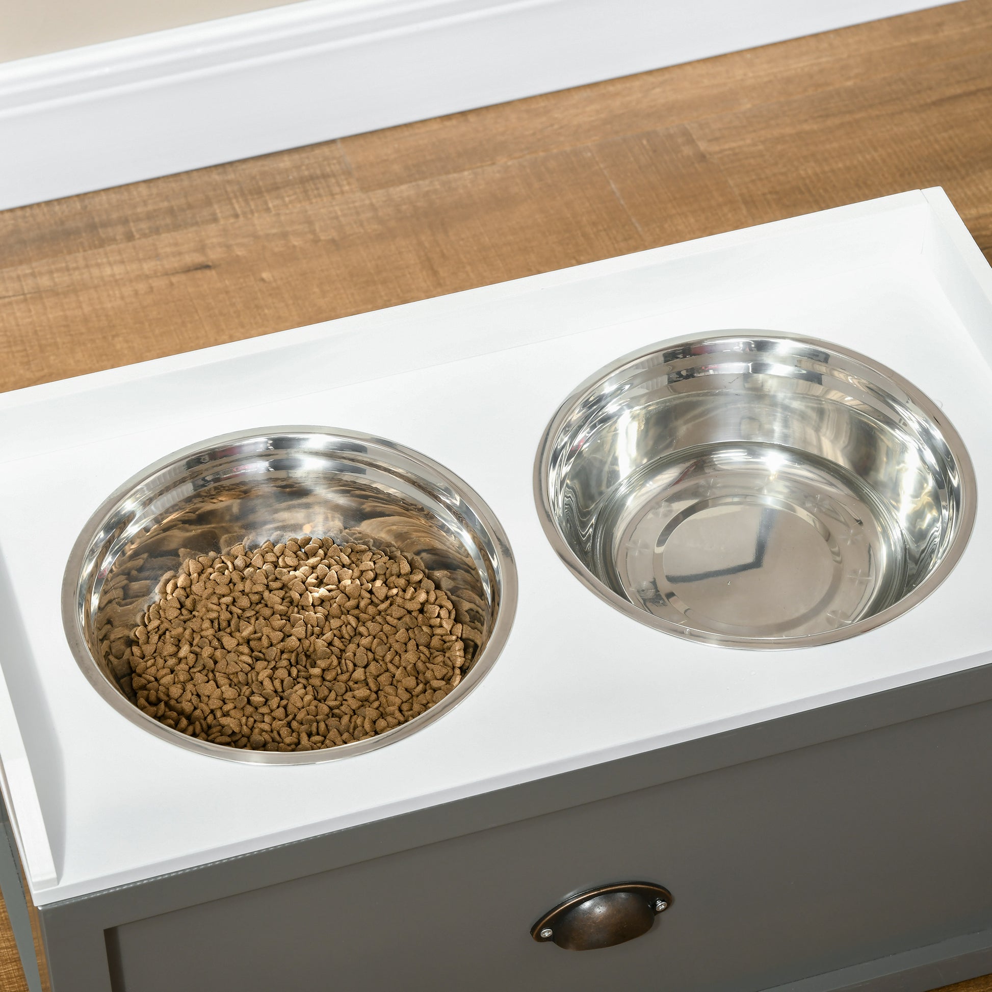 PawHut Stainless Steel Raised Dog Bowls, with 21L Storage Drawer for Large Dogs, Grey