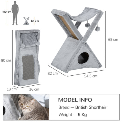 PawHut Two Tier Cat Tree Tower Scratching Post, 50L x 32W x 65Hcm-Grey