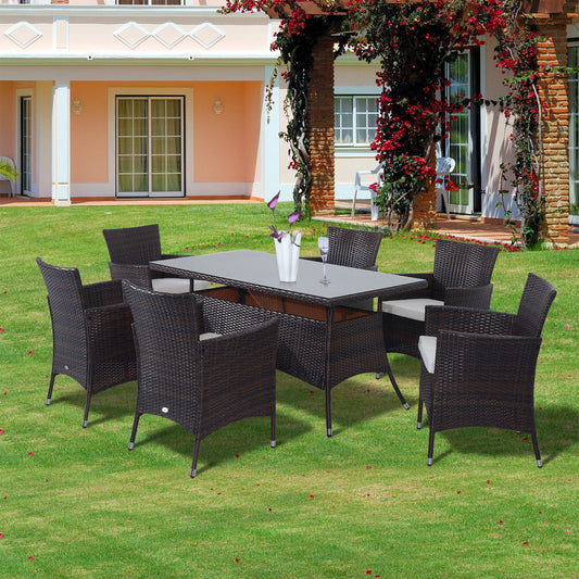 outsunny-6-seater-rattan-garden-furniture-dining-set-6-seater-patio-rectangular-table-cube-chairs-outdoor-fire-retardant-sponge-brown