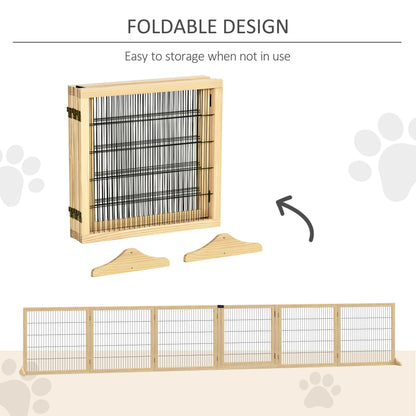 PawHut Wooden Pet Gate, Freestanding Dog Safety Barrier with 2 Support Feet, Natual