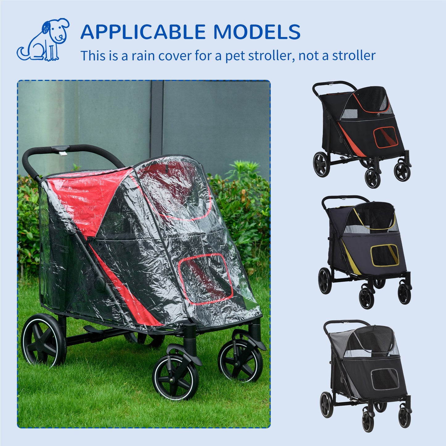 PawHut Dog Stroller Rain Cover, Cover for Dog Pram Stroller Buggy for Large Medium Dogs with Rear Entry