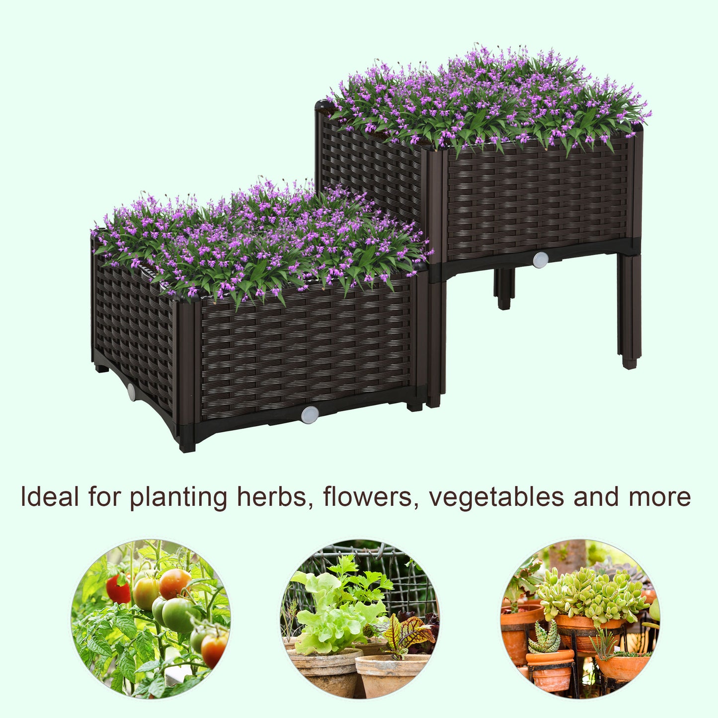 outsunny-set-of-2-garden-raised-bed-elevated-patio-flower-plant-planter-box-pp-vegetables-planting-container-brown