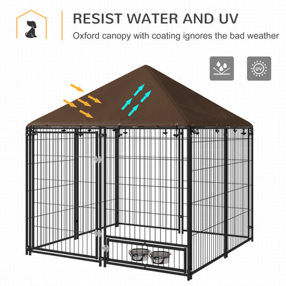 PawHut Outdoor Dog House Kennel with Water-resistant Roof Lockable Mesh Metal Cage Steel Fence, 141 x 141 x 121 cm