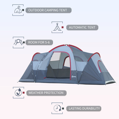 outsunny-5-6-man-dome-camping-tent-hiking-shelter-uv-protection-water-resistant-tunnel-sun-shade-grey