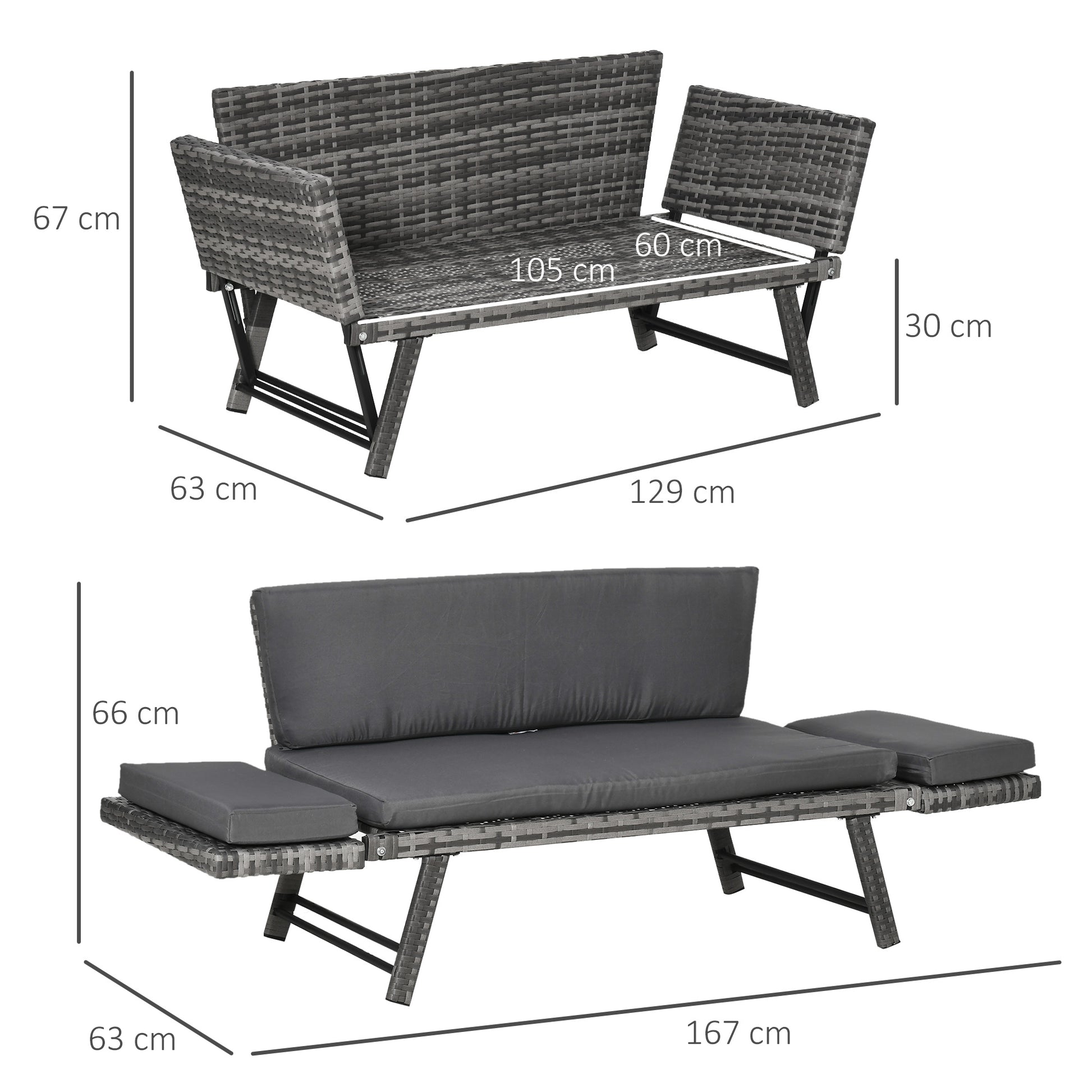 outsunny-2-seater-rattan-folding-daybed-sofa-bench-garden-chaise-lounger-loveseat-with-cushion-outdoor-patio-grey