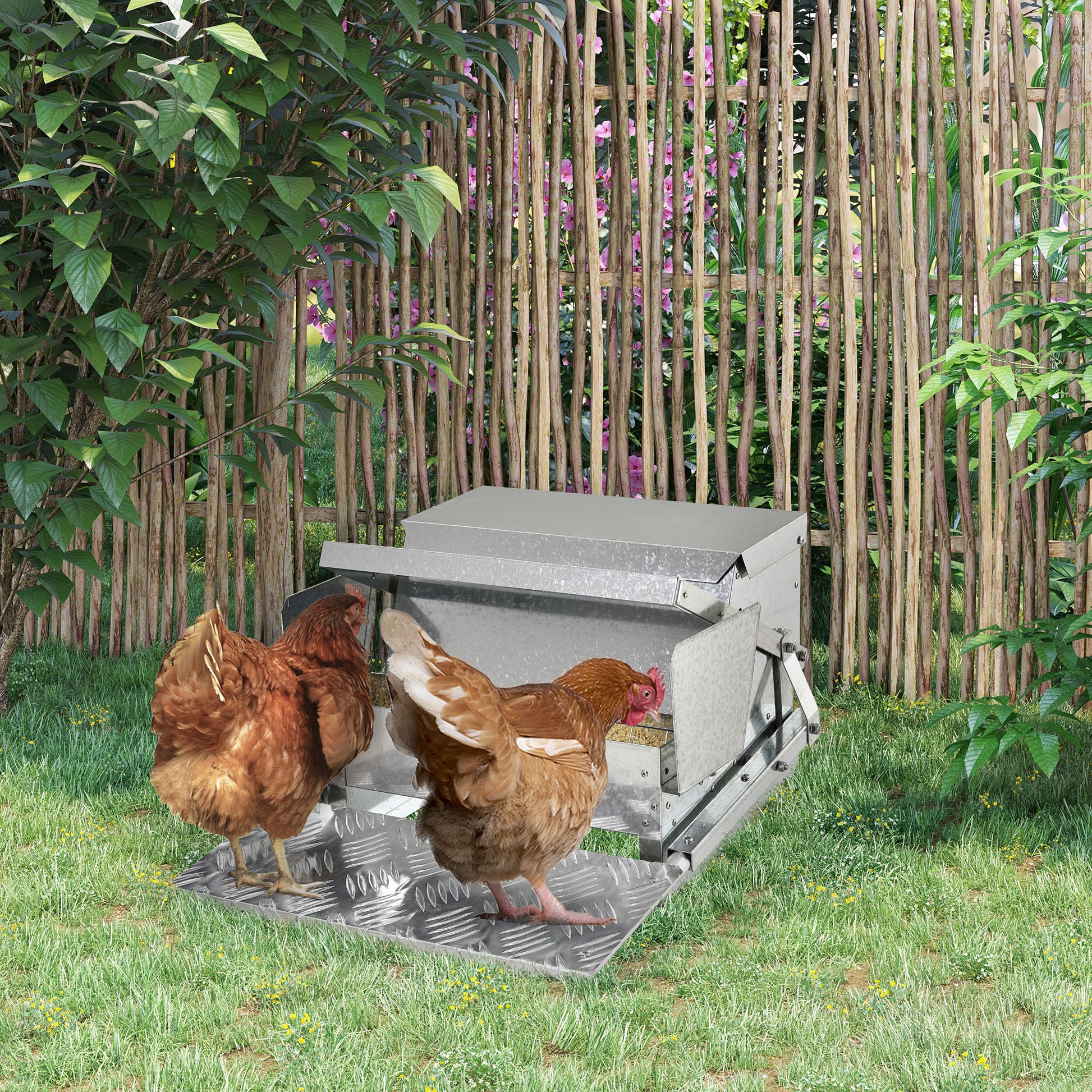 PawHut 11.5kg Capacity Automatic Chicken Poultry Feeder with a Galvanized Steel and Aluminium Build, Weatherproof Design