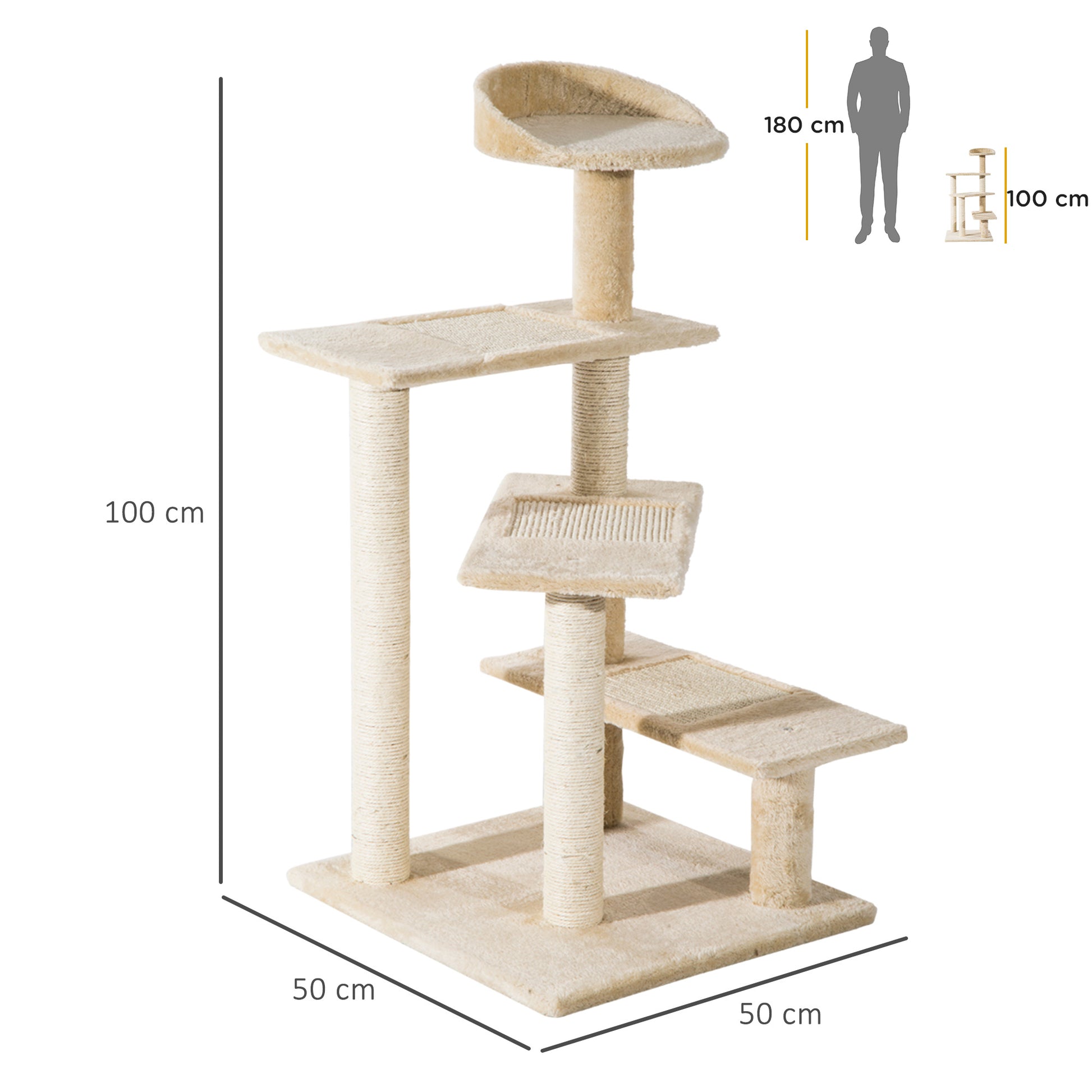 PawHut Cat Tree Kitten Scratch Scratching Scratcher Sisal Post Climbing Tower Activity Centre Beige