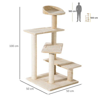 PawHut Cat Tree Kitten Scratch Scratching Scratcher Sisal Post Climbing Tower Activity Centre Beige