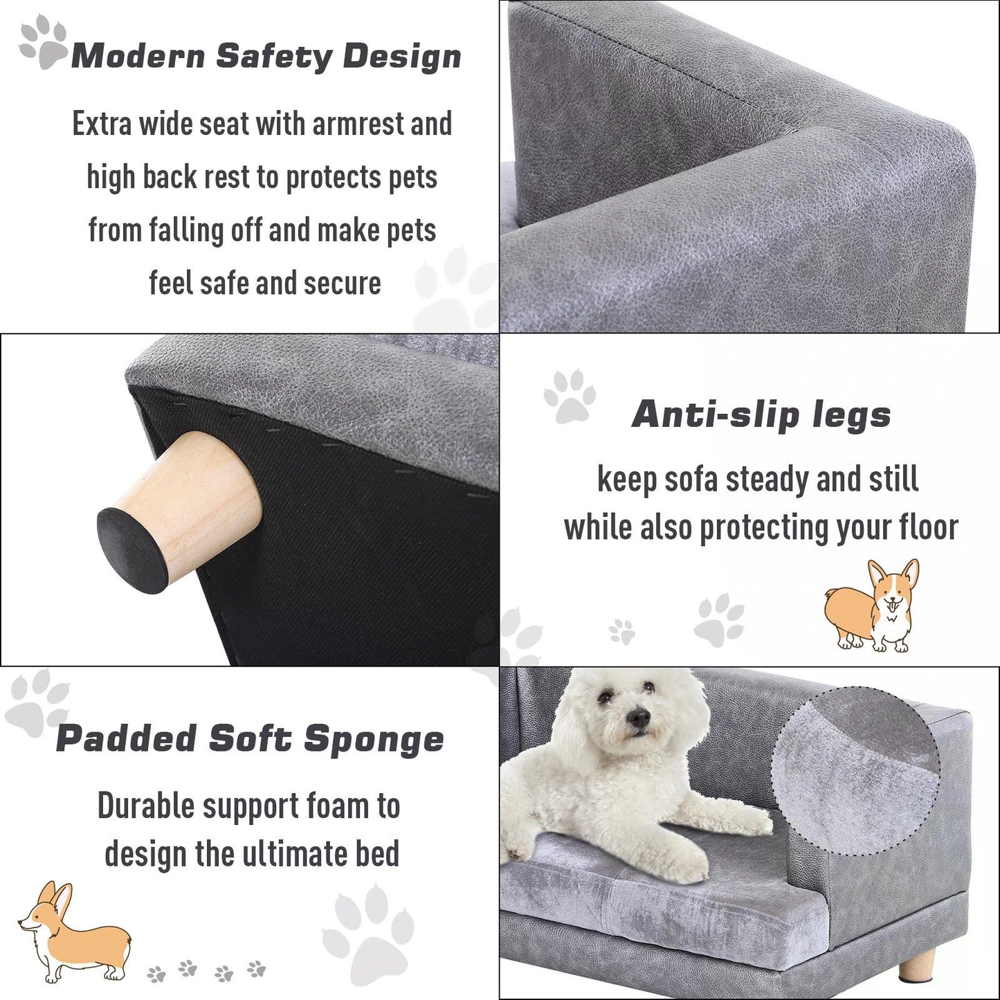 PawHut PU Leather Elevated Pet Dogs Sofa Bed Grey