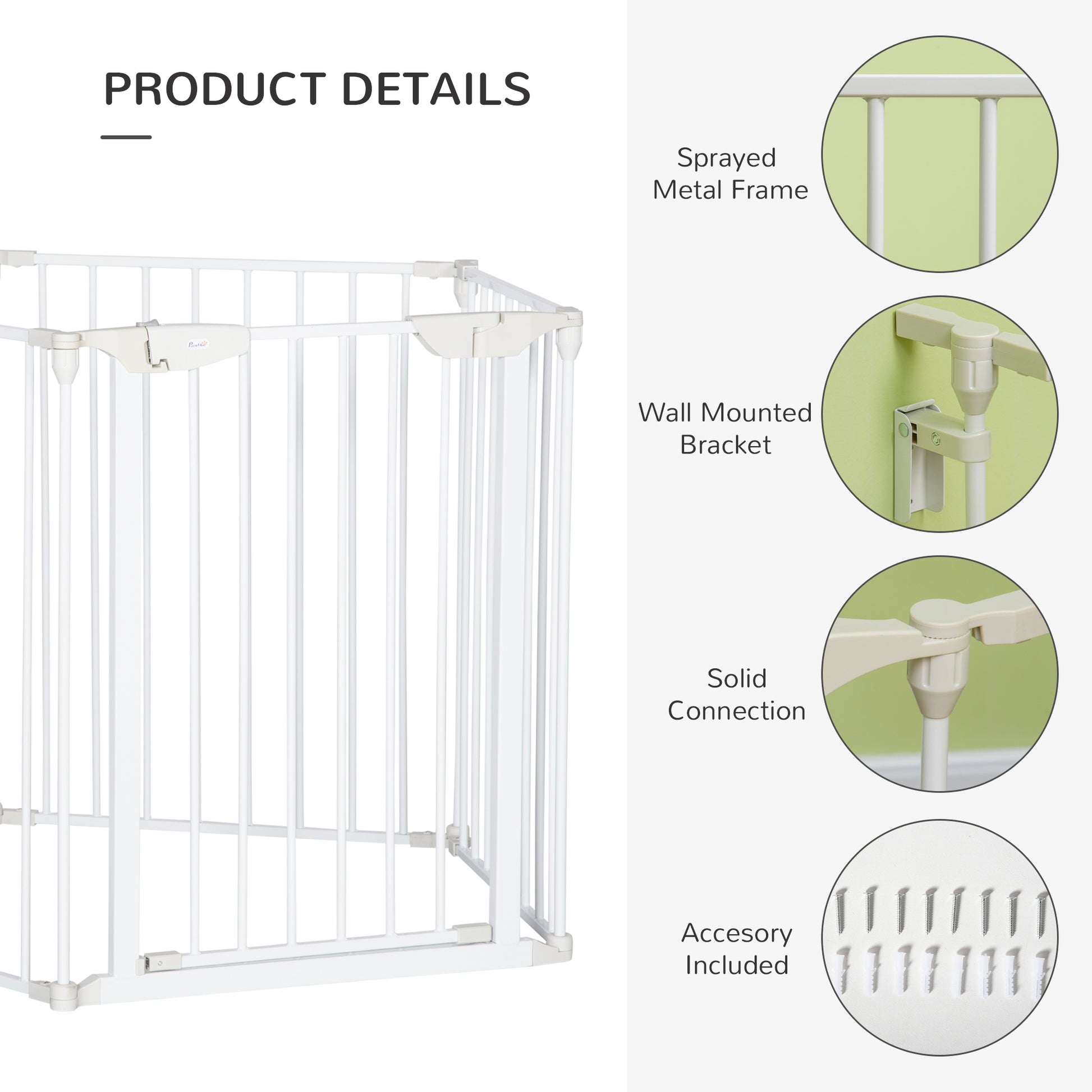 PawHut Pet Safety Gate 5-Panel Playpen Fireplace Christmas Tree Metal Fence Stair Barrier Room Divider Walk Through Door Automatically Close Lock