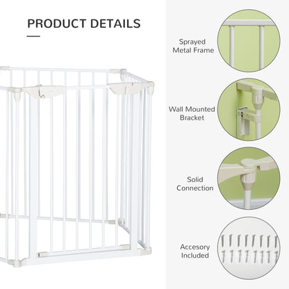 PawHut Pet Safety Gate 5-Panel Playpen Fireplace Christmas Tree Metal Fence Stair Barrier Room Divider Walk Through Door Automatically Close Lock