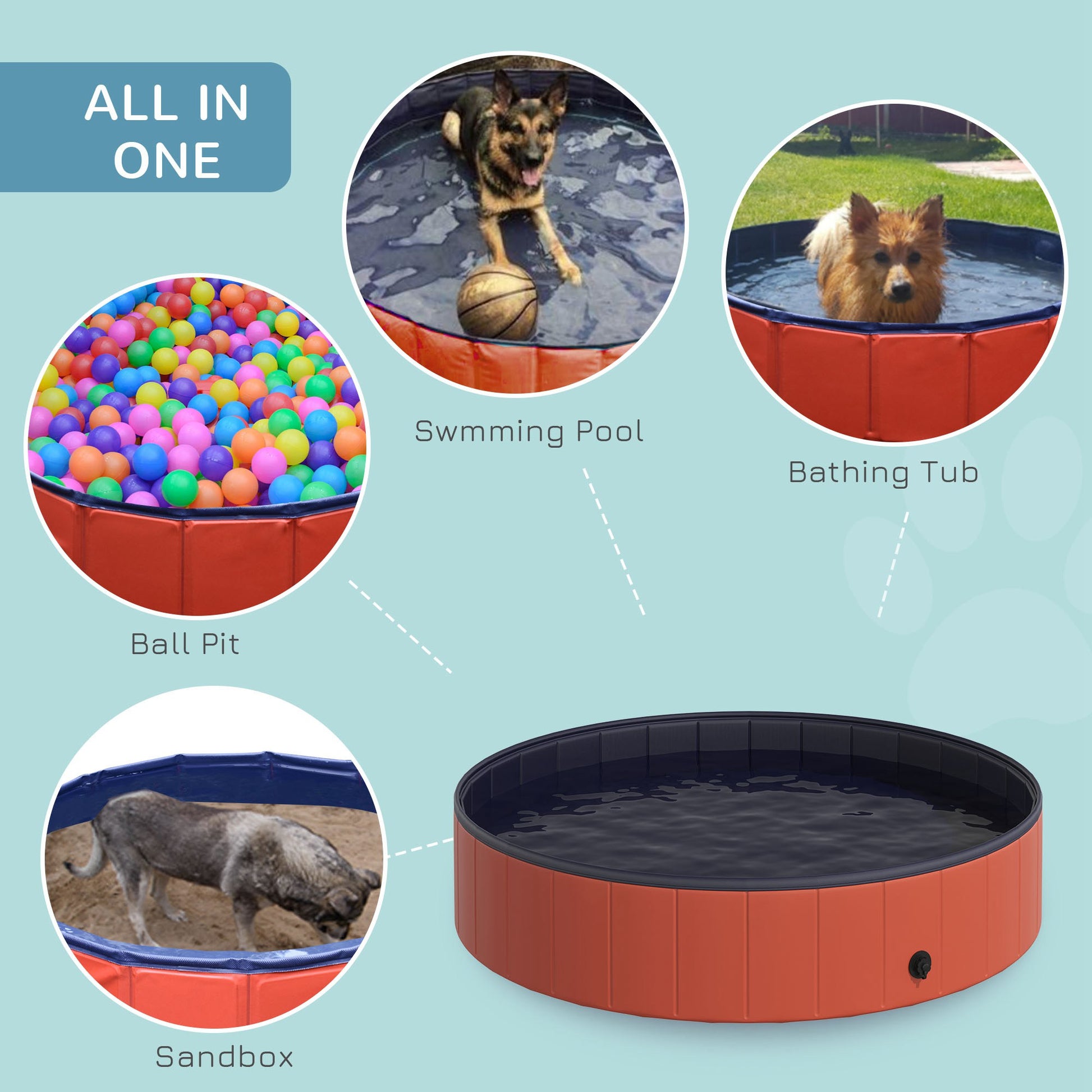 Pawhut ?140 x 30H cm Pet Swimming Pool-Red