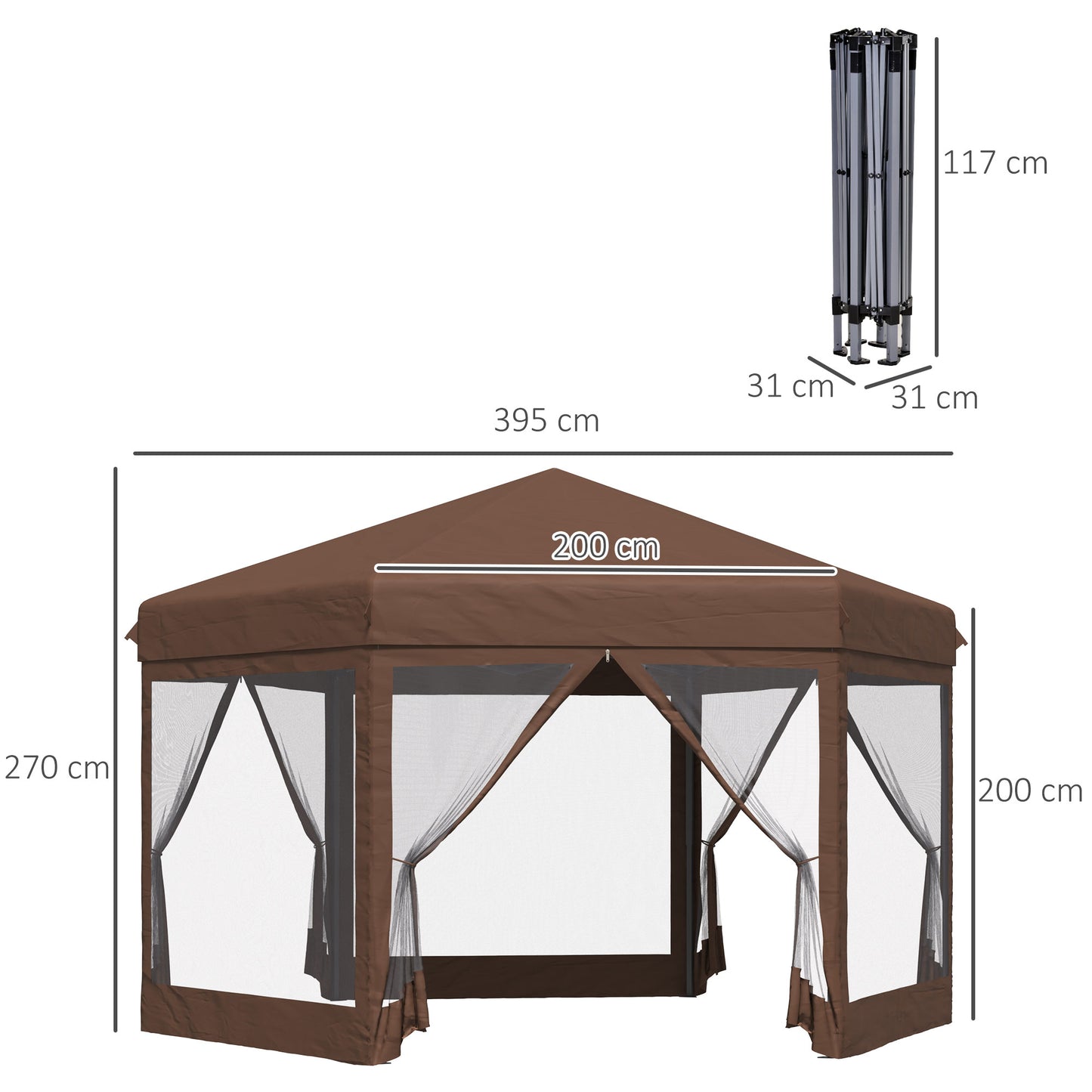 outsunny-3x3-5m-hexagonal-pop-up-gazebo-party-canopy-height-adjustable-tent-sun-shelter-w-mosquito-netting-zipped-door-brown