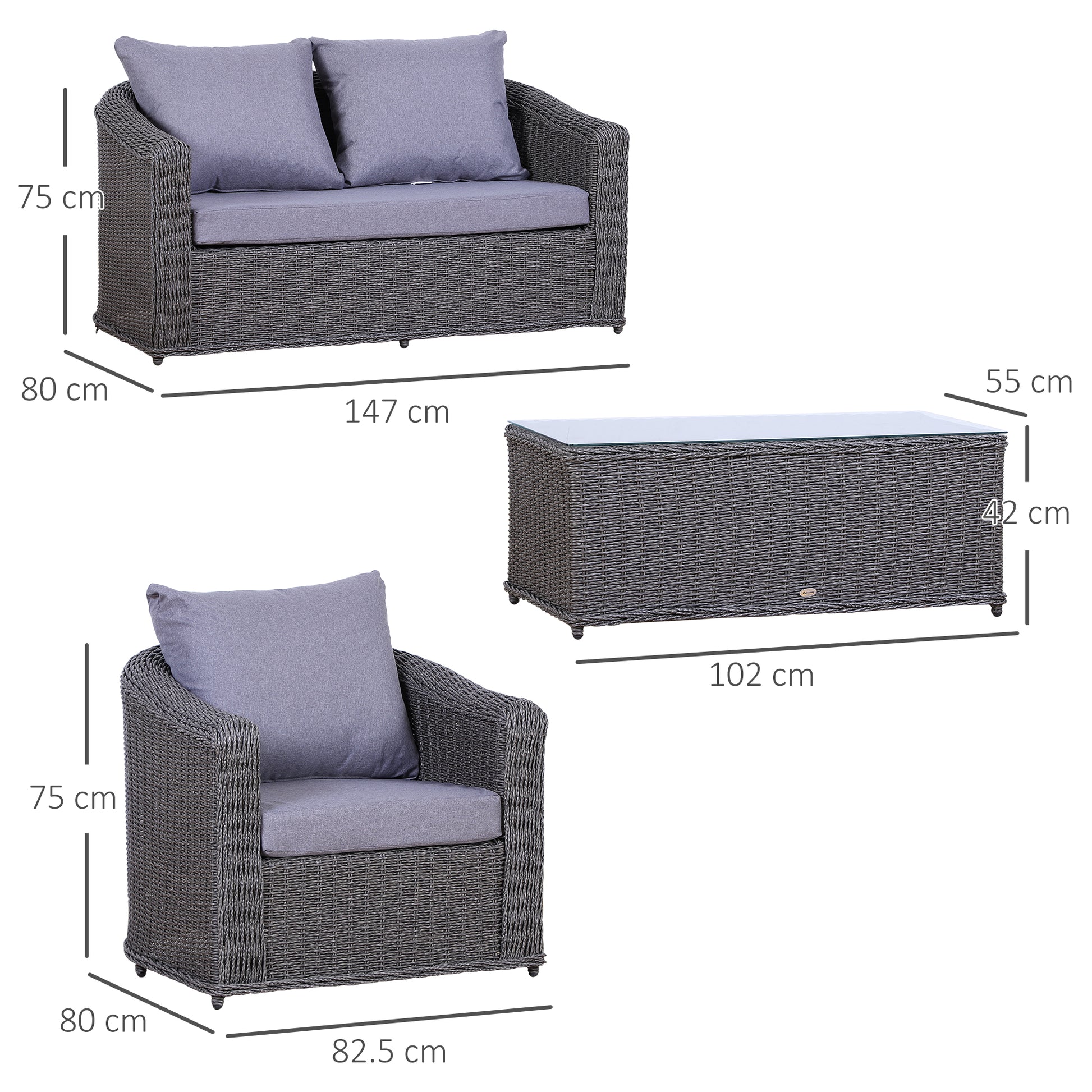 outsunny-rattan-garden-furniture-set-4-seater-sofa-set-coffee-table-single-chair-bench-aluminium-frame-fully-assembly-grey