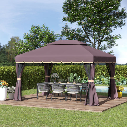 outsunny-3-x-4m-aluminium-alloy-gazebo-marquee-canopy-pavilion-patio-garden-party-tent-shelter-with-nets-and-sidewalls-coffee