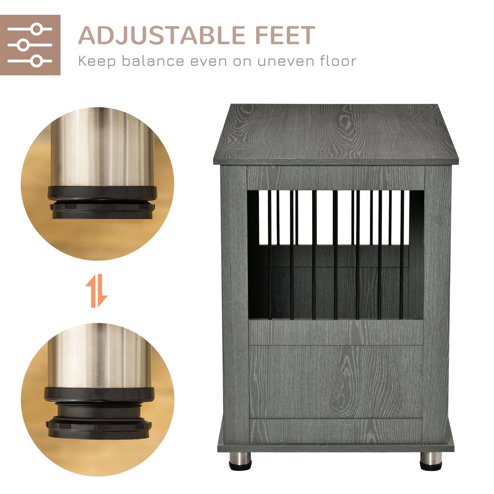 PawHut Dog Crate Furniture End Table, Pet Kennel for Small and Medium Dogs with Magnetic Door Indoor Animal Cage, Grey, 85 x 55 x 75 cm