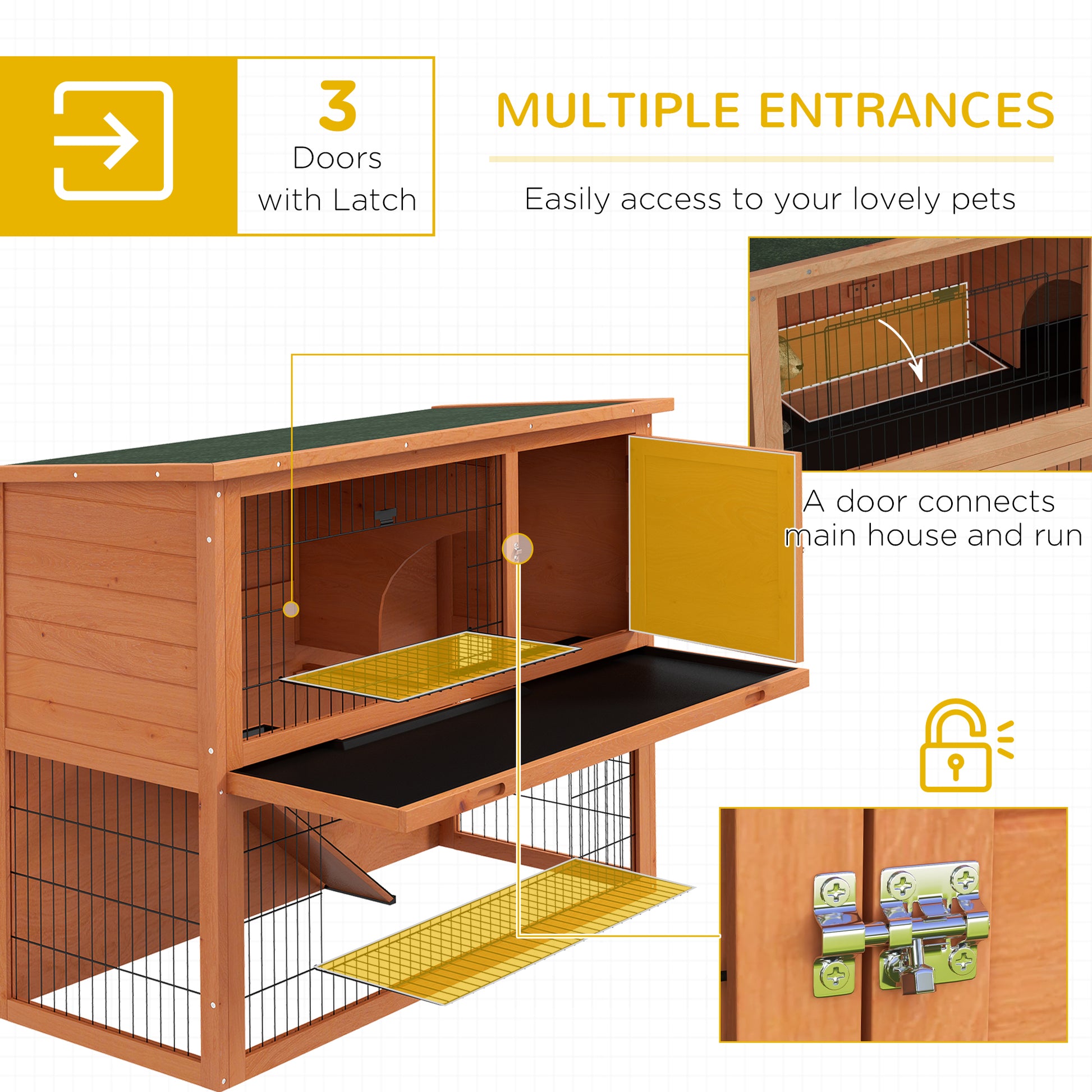 PawHut 2 Tier Antiseptic Wood Rabbit Hutch with Run Outdoor 92cm Orange