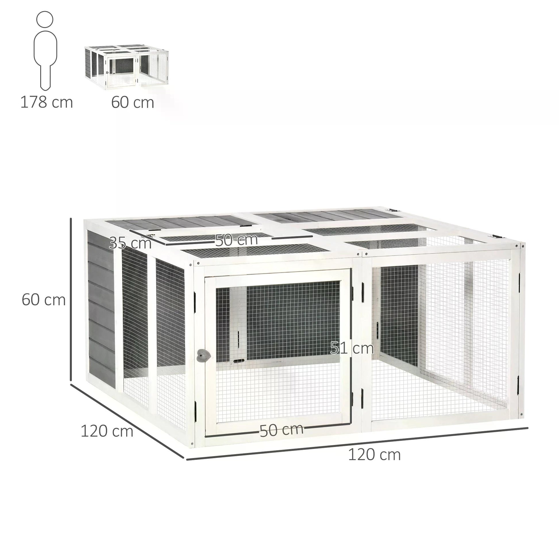 PawHut Rabbit Hutch Small Animal Guinea Pig House Ferret Bunny Cage Duck House Rabbit Hideaway Chinchilla Cage Outdoor Indoor with Openable Roof Grey