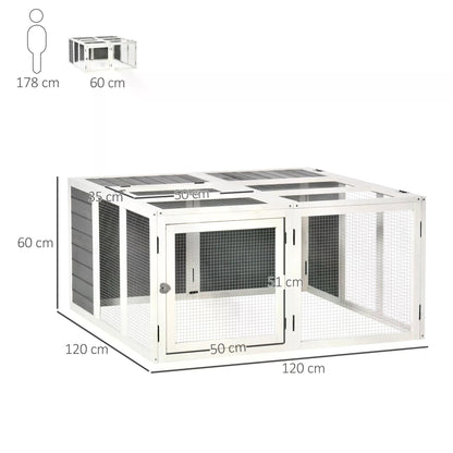 PawHut Rabbit Hutch Small Animal Guinea Pig House Ferret Bunny Cage Duck House Rabbit Hideaway Chinchilla Cage Outdoor Indoor with Openable Roof Grey