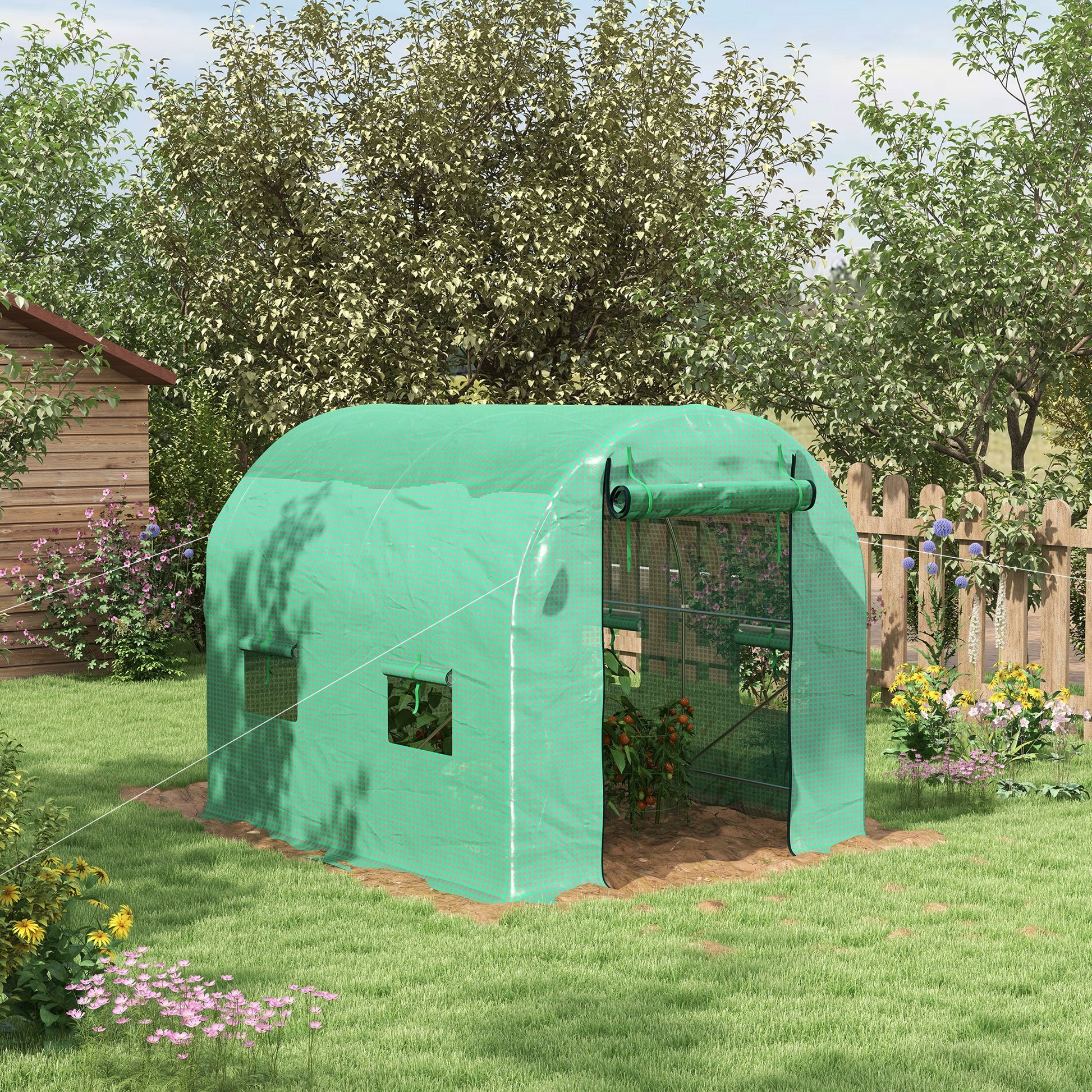 outsunny-2-5-x-2m-walk-in-polytunnel-greenhouse-with-steel-frame-pe-cover-roll-up-door-and-4-windows-green