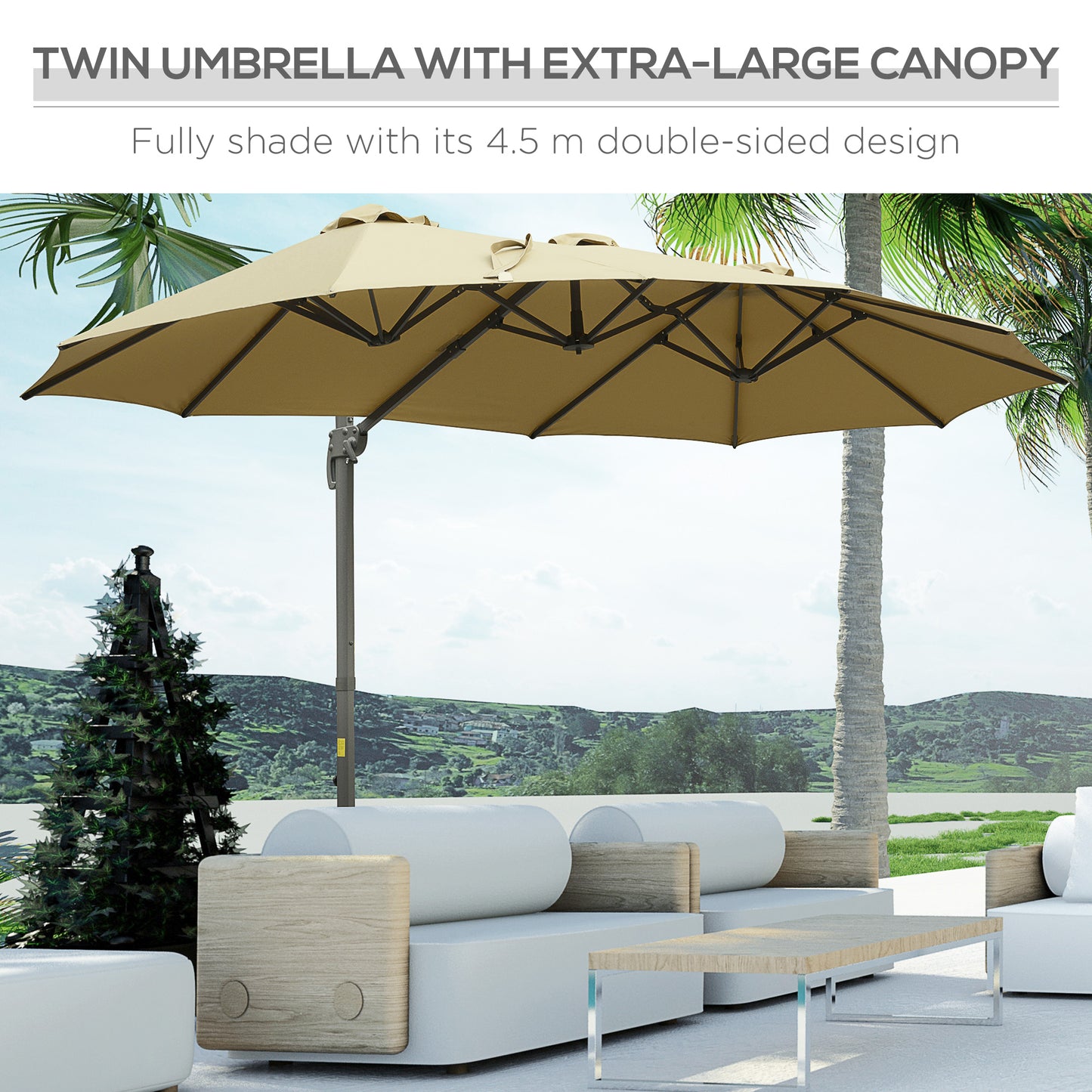 outsunny-4-5m-double-sided-rectangular-patio-parasol-large-garden-umbrella-with-crank-handle-360-cross-base-for-bench-outdoor-khaki