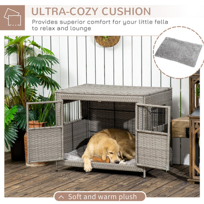 PawHut Wicker Dog Cage, Dog Crate with Double Doors and Soft Washable Cushion for Medium to Large Sized Dogs, 85 x 61 x 70 cm