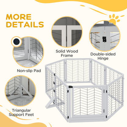 PawHut 8 Panels Foldable Pet Playpen with Support Feet, for House, Doorway, Stairs, Small and Medium Dogs - White