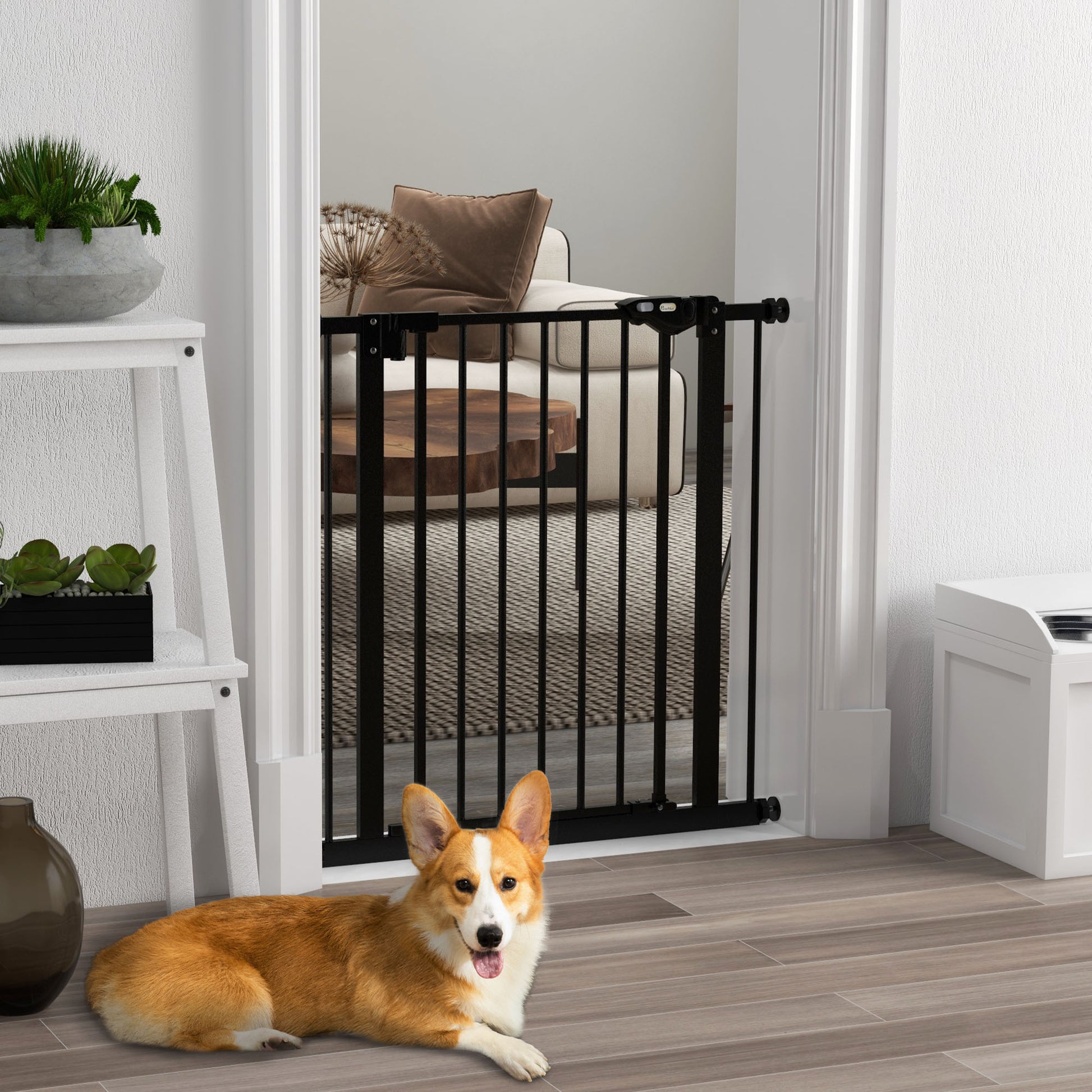 PawHut Metal 74-80cm Wide Adjustable Dog Gate Black