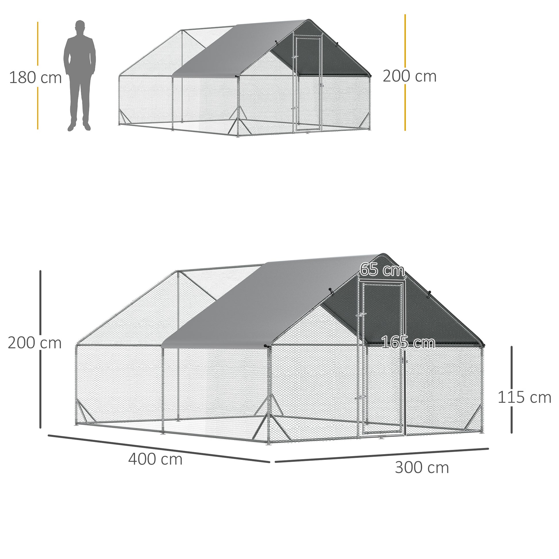 PawHut Walk-In Chicken Coop Run Cage, Large Galvanized Chicken House, Hen Poultry House Rabbit Hutch Pet Playpen w/ Water-Resist Cover, 3 x 4 x 2m