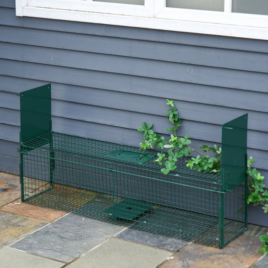 PawHut 2-Door Humane Live Trap for Small Animals, Animal Trap for Rat Mise Mink Rabbit Raccoon Gopher Squirrel, Dark Green