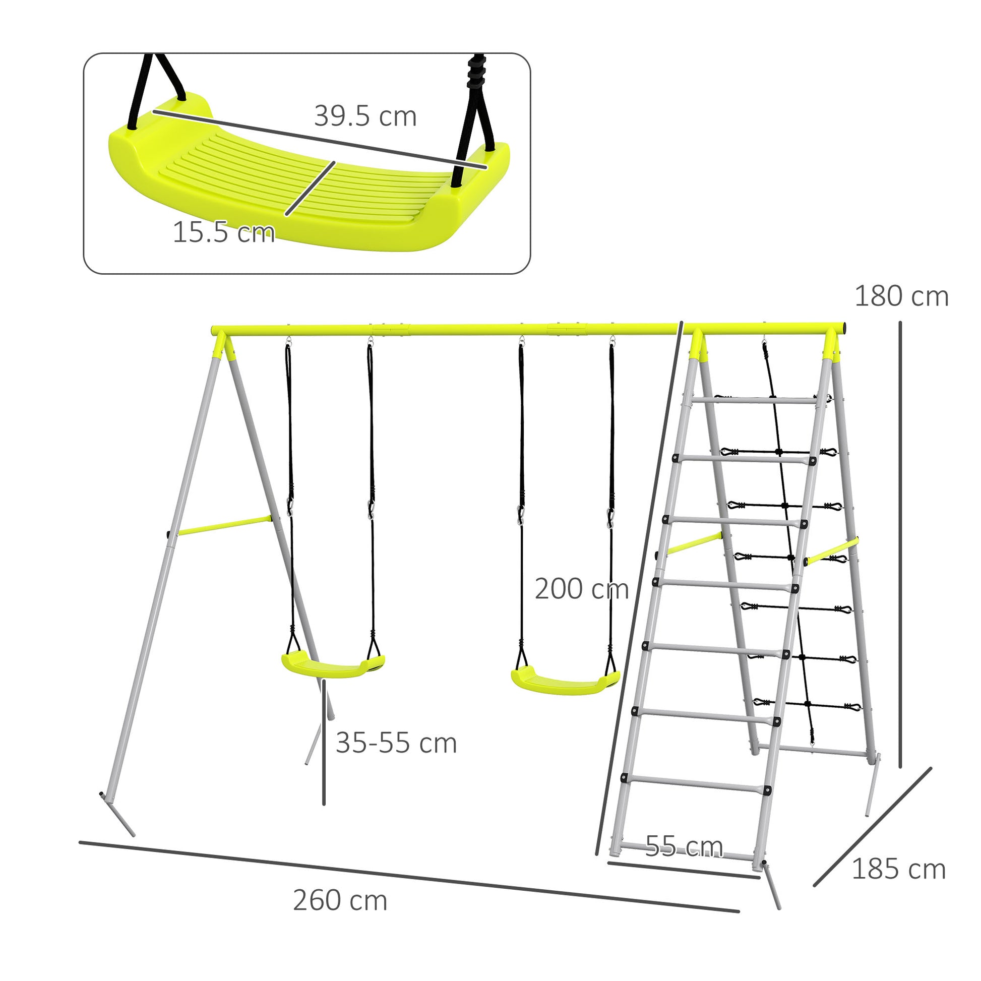 outsunny-4-in-1-metal-garden-swing-set-with-double-swings-climber-climbing-net-green