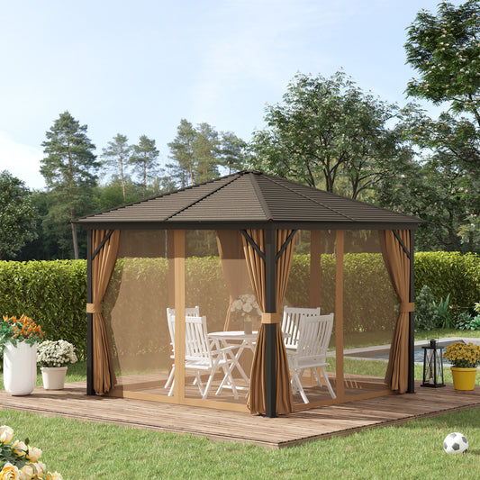 outsunny-steel-hardtop-gazebo-patio-tent-outdoor-sun-shelter-aluminum-w-curtain