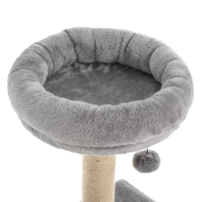 PawHut Cats Sisal Rope 3-Tier Scratching Tree Grey