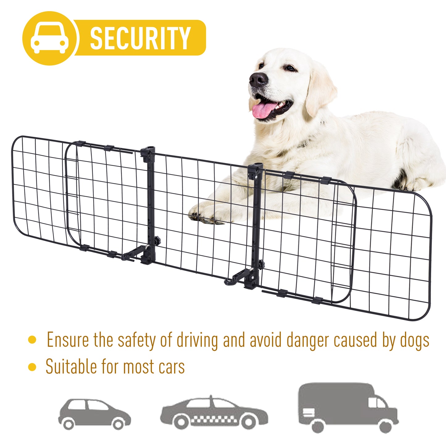 PawHut Heavy Duty Pet Car Barrier, 91-145Wx30H cm-Black