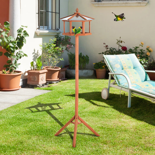 PawHut Portable Wooden Bird Feeder Station with Stand for Garden, Patio or Balcony