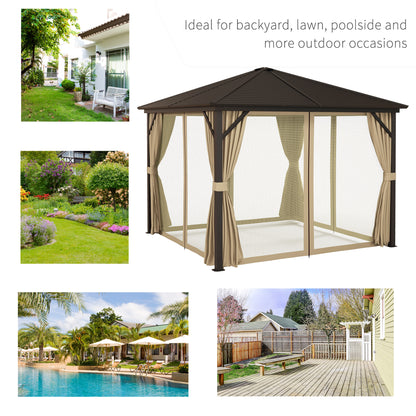 outsunny-3-x-3-m-garden-gazebo-with-netting-and-curtains-hard-top-gazebo-canopy-shelter-with-metal-roof-aluminium-frame-for-garden-lawn-deck-bronze-tone