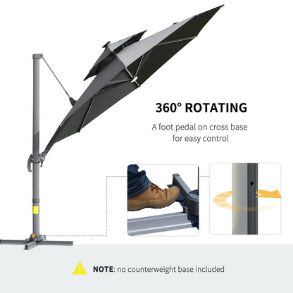 outsunny-3m-cantilever-parasol-w-solar-lights-power-bank-cross-base-adjustable-canopy-360-spin-outdoor-garden-umbrella-2-tier-roof-sun-shade-grey