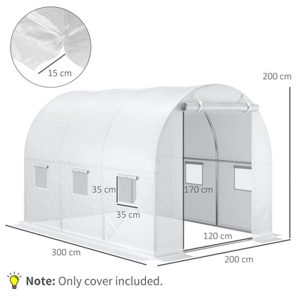 outsunny-3-x-2-x-2m-greenhouse-replacement-walk-in-pe-hot-house-cover-with-6-windows-roll-up-and-zipper-door-white