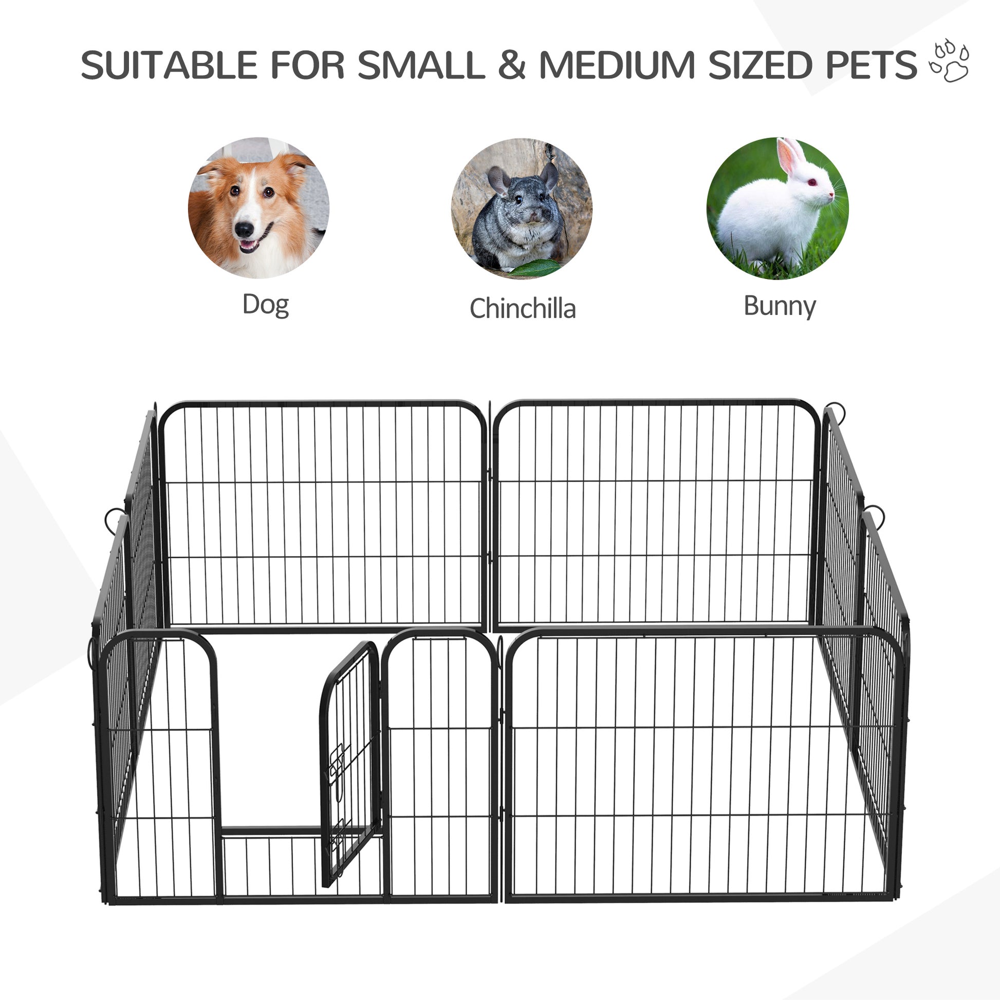 PawHut Heavy Duty Dog Pet Puppy Metal Playpen Play Pen Rabbit Pig Hutch Run Enclosure Foldable Black 80 x 60 cm (Small)