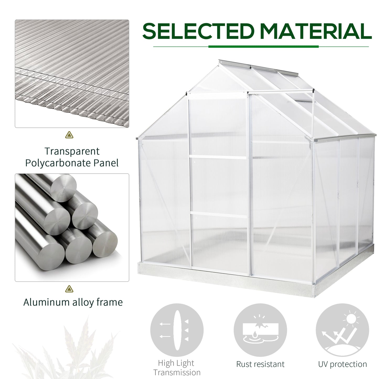 outsunny-6-x-6-ft-walk-in-greenhouse-polycarbonate-lean-to-greenhouse-grow-house-w-aluminium-frame-sliding-door-adjustable-window