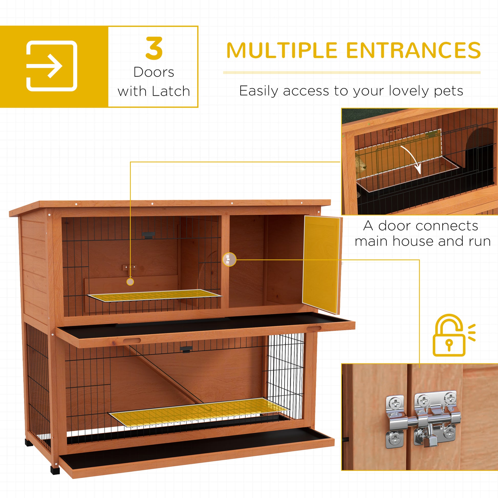 PawHut 2 Tier Antiseptic Wood Rabbit Hutch with Run Outdoor Orange