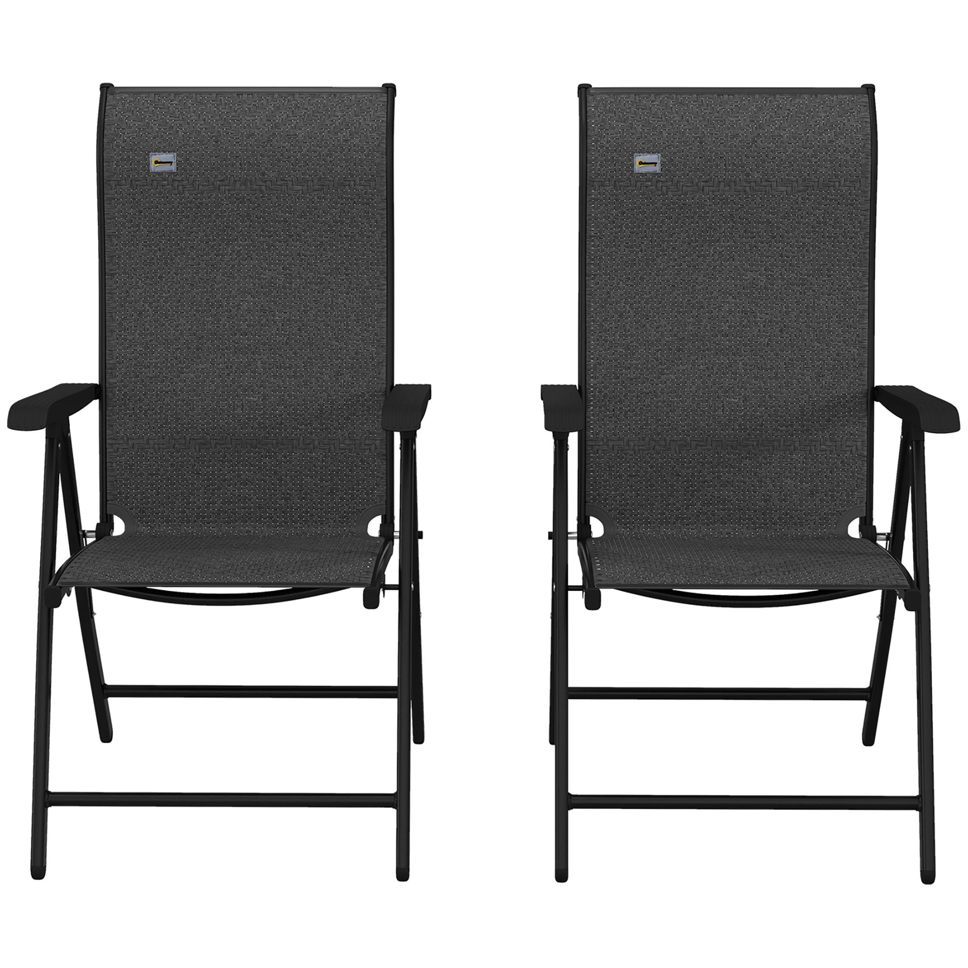 outsunny-set-of-2-outdoor-wicker-folding-chairs-patio-pe-rattan-dining-armrests-chair-set-with-7-levels-adjustable-backrest-for-outdoors-camping-grey