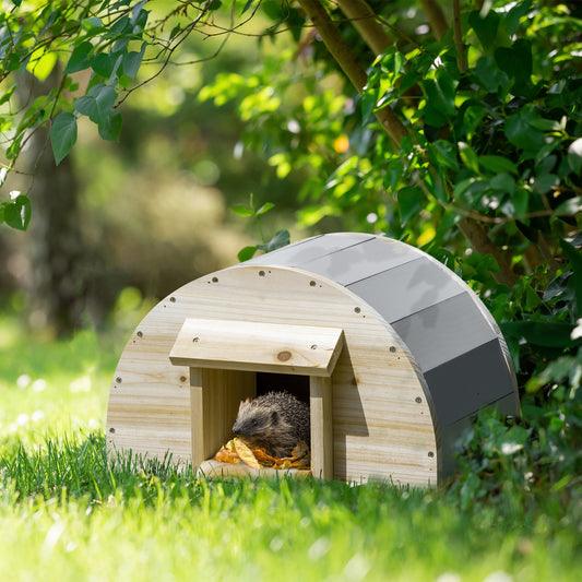 PawHut Wooden Hedgehog House Outdoor, Small Animal Shelter Hibernation Home, with 2 Doors, for Garden, 40 x 30.2 x 23.5 cm, Natural