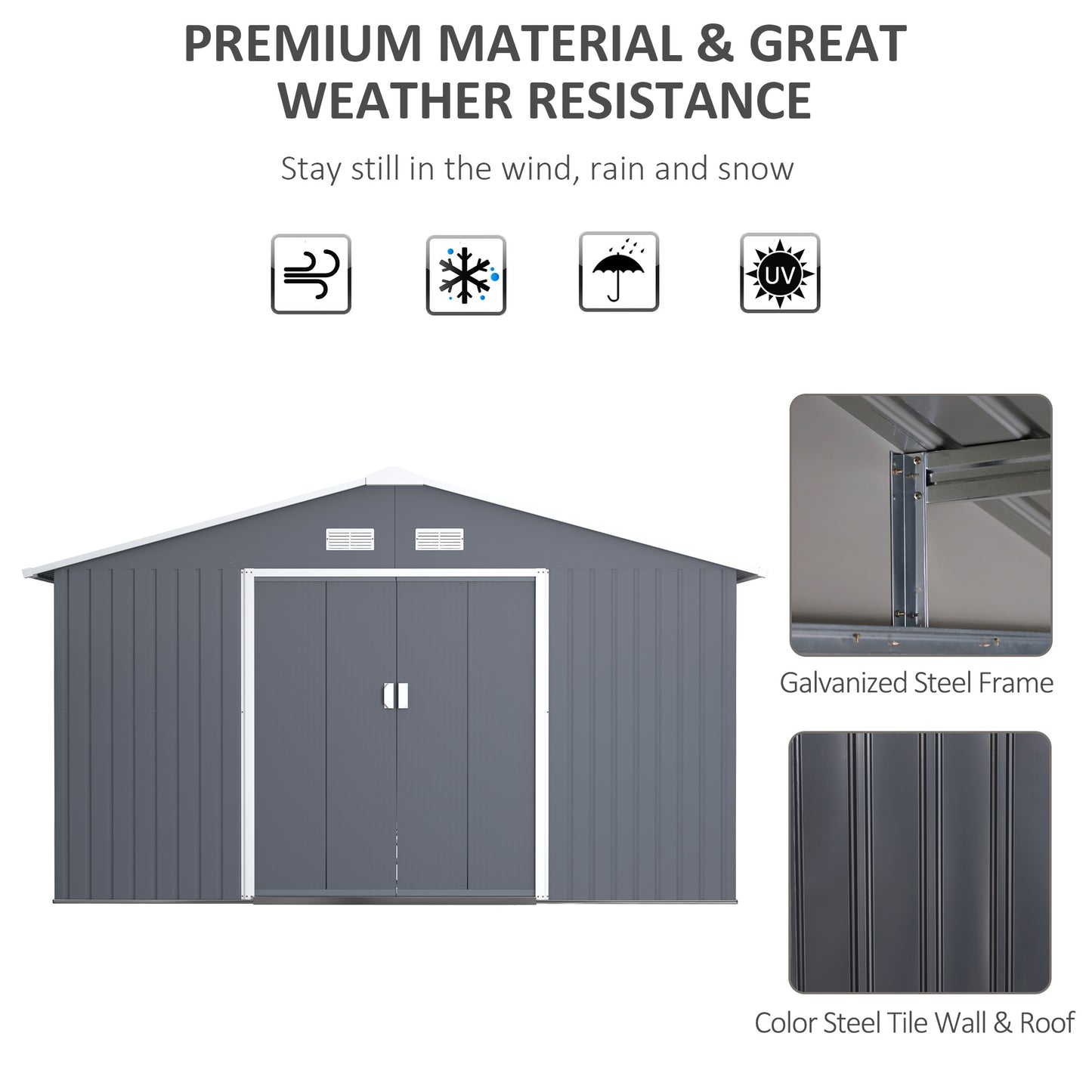 outsunny-13-x-11ft-foundation-ventilation-steel-outdoor-garden-shed-grey