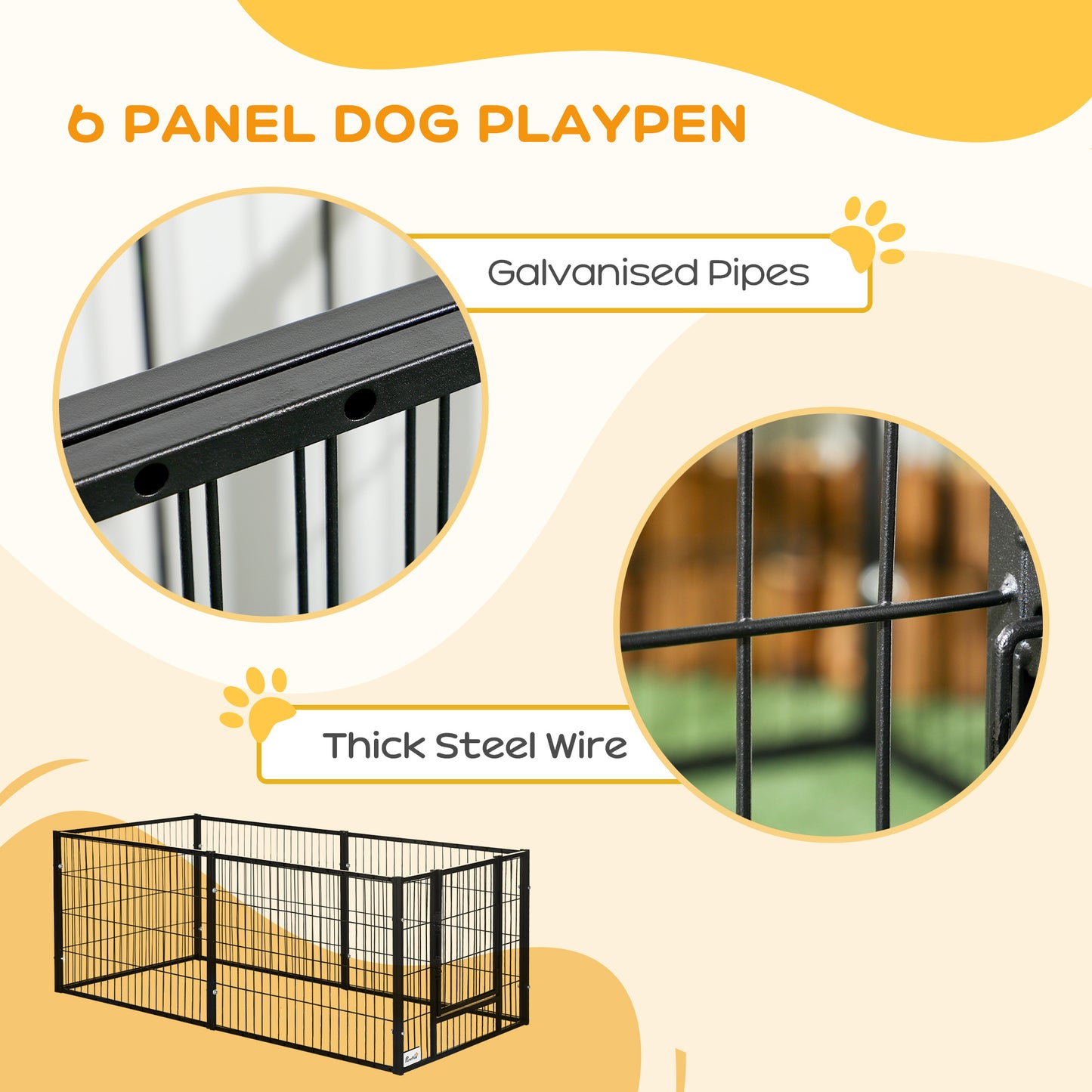 PawHut 82.5-150 cm x 61 cm Heavy Duty Pet Playpen, 6 Panel Exercise Pen for Dogs, Adjustable Length, Indoor Outdoor, Small Sized Dogs