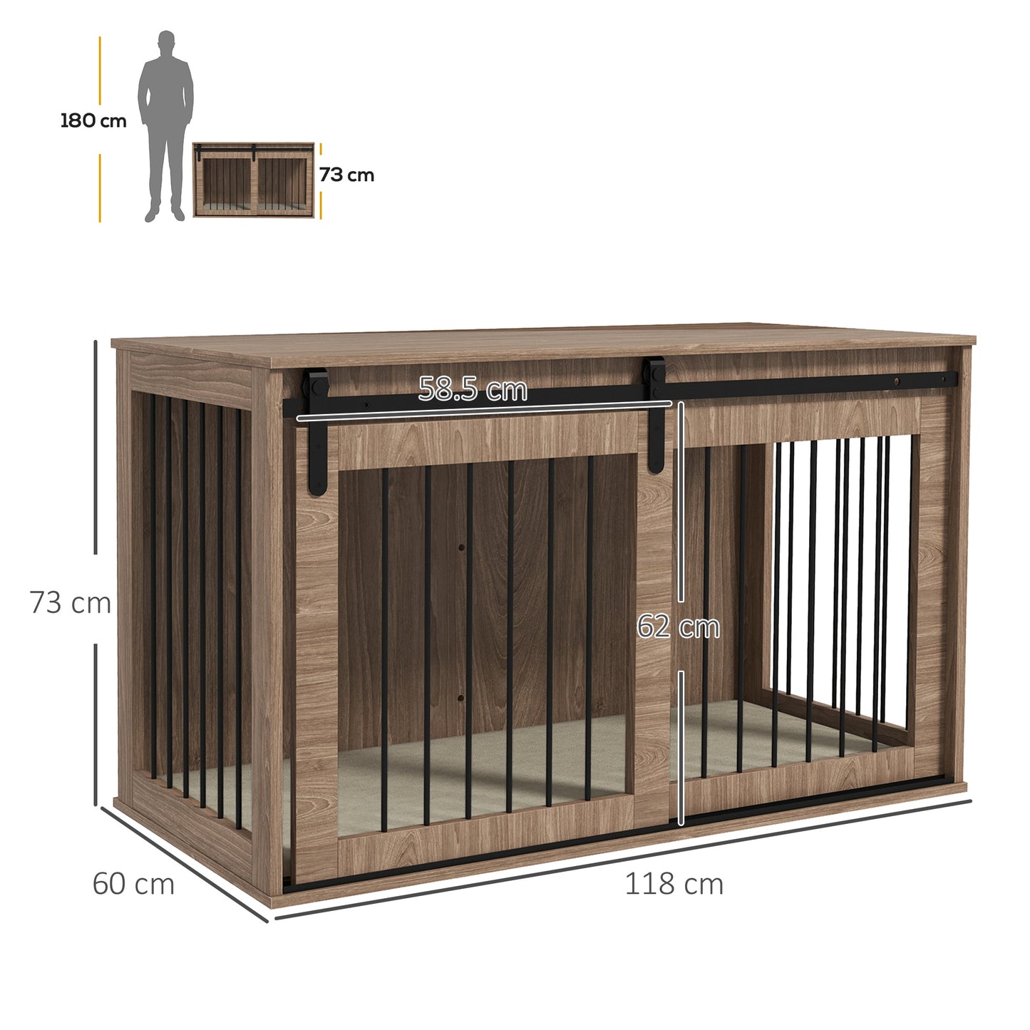 PawHut Dog Crate Furniture with Removable Cushion for XL Dogs, 118 x 60 x 73 cm, Brown